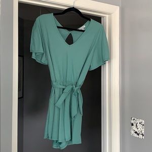 Short Sleeve Tie Waist Sage Romper